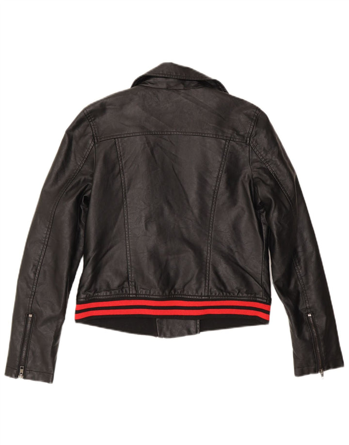 Von Dutch Veste de motard en similicuir pour femme UK 10 Small Noir Polyuréthane