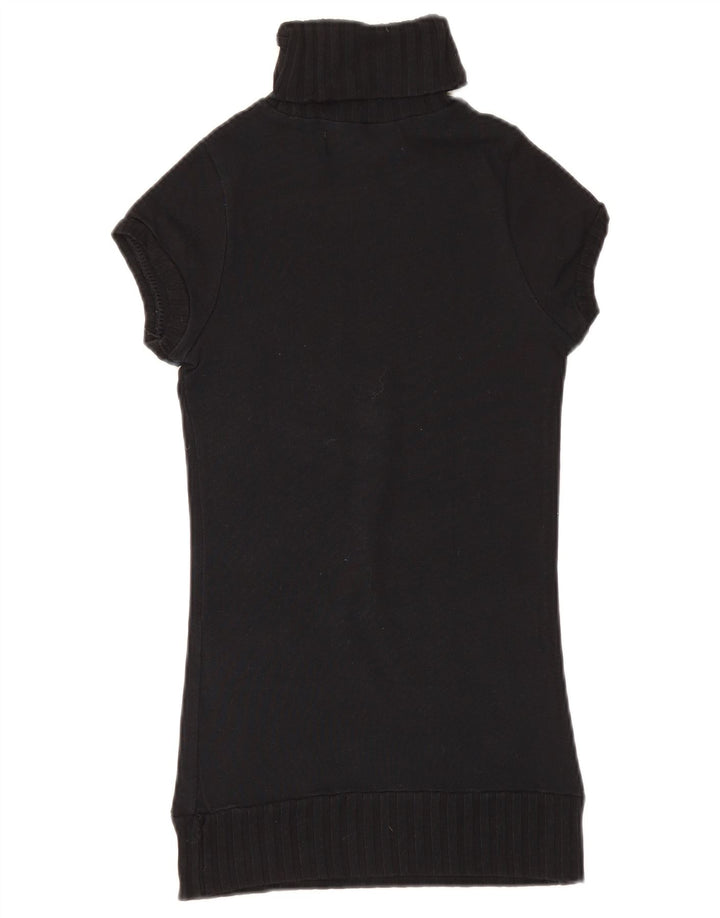 Zara Pull à manches courtes et col boutonné pour femme UK 8 Small Noir