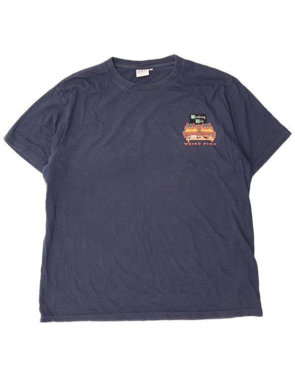 Weird Fish T-Shirt graphique homme haut 2XL bleu marine coton