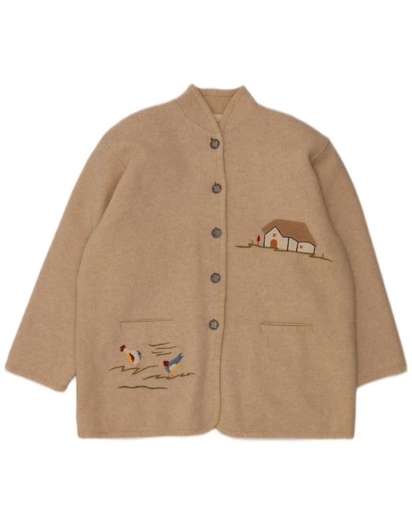 VINTAGE Femme Graphique 5 Bouton Blazer Veste UK 14 Grand Beige