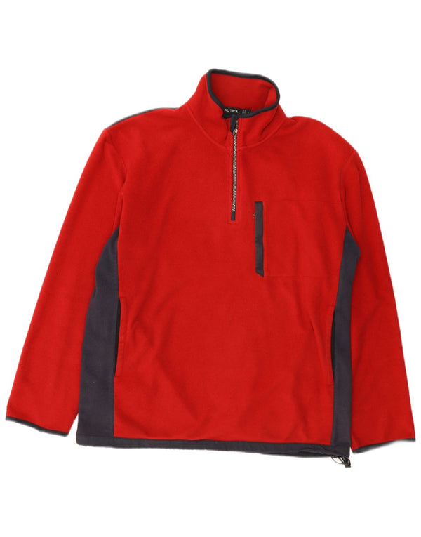 Nautica Pull polaire à col zippé pour homme Large Rouge Colorblock Polyester