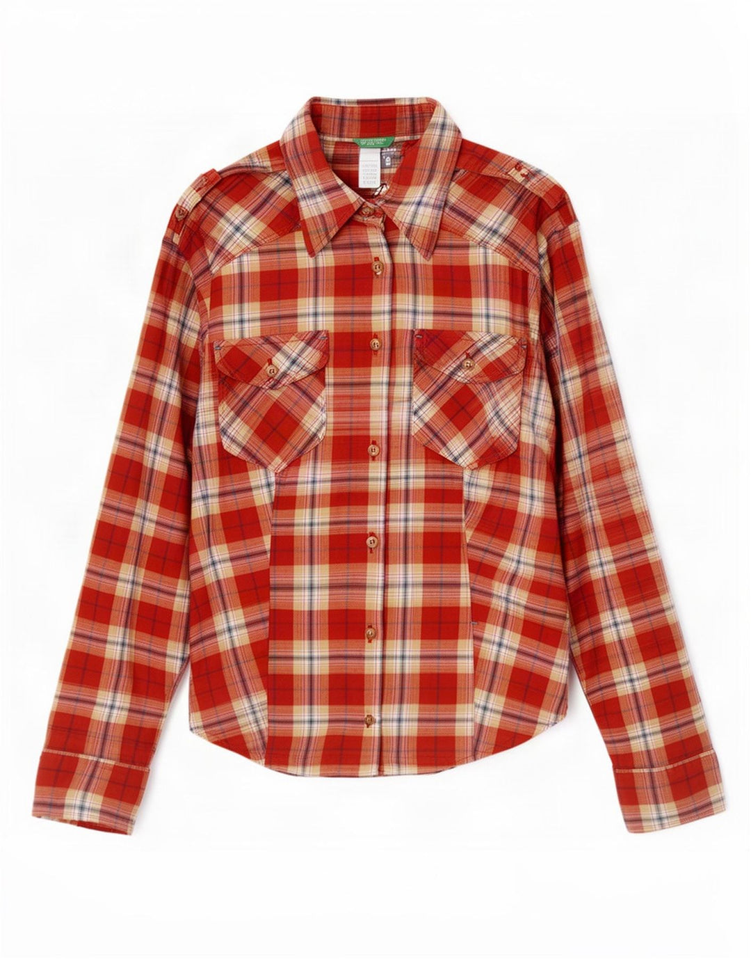 Benetton Chemise militaire en flanelle pour femme UK 12 à carreaux rouges moyens