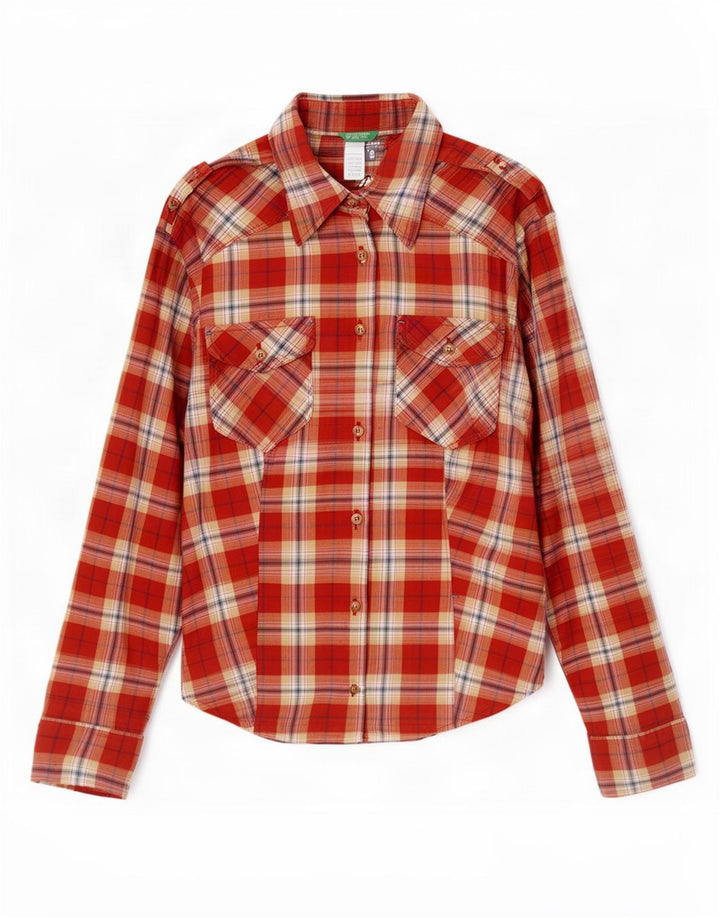 Benetton Chemise militaire en flanelle pour femme UK 12 à carreaux rouges moyens