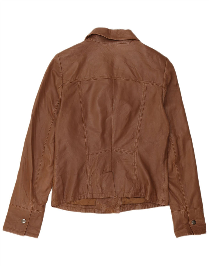 Reiss Veste en cuir crop pour femme UK 10 Petit cuir marron