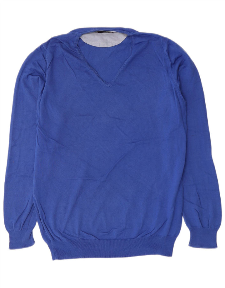 Zara Pull col V pour homme en coton bleu Taille L