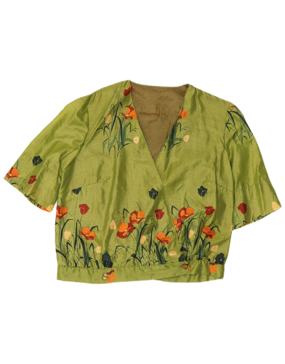 VINTAGE Femme Chemise à manches courtes Blouse UK 16 Grand Vert Floral