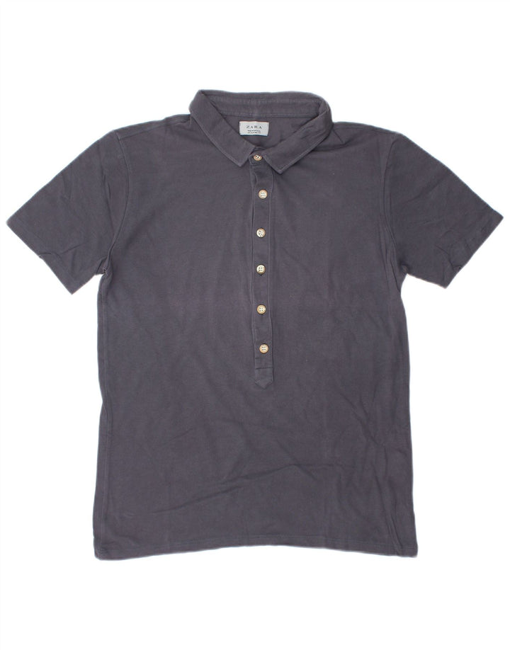 ZARA Womens Polo Shirt UK 12 Medium Navy Blue Cotton