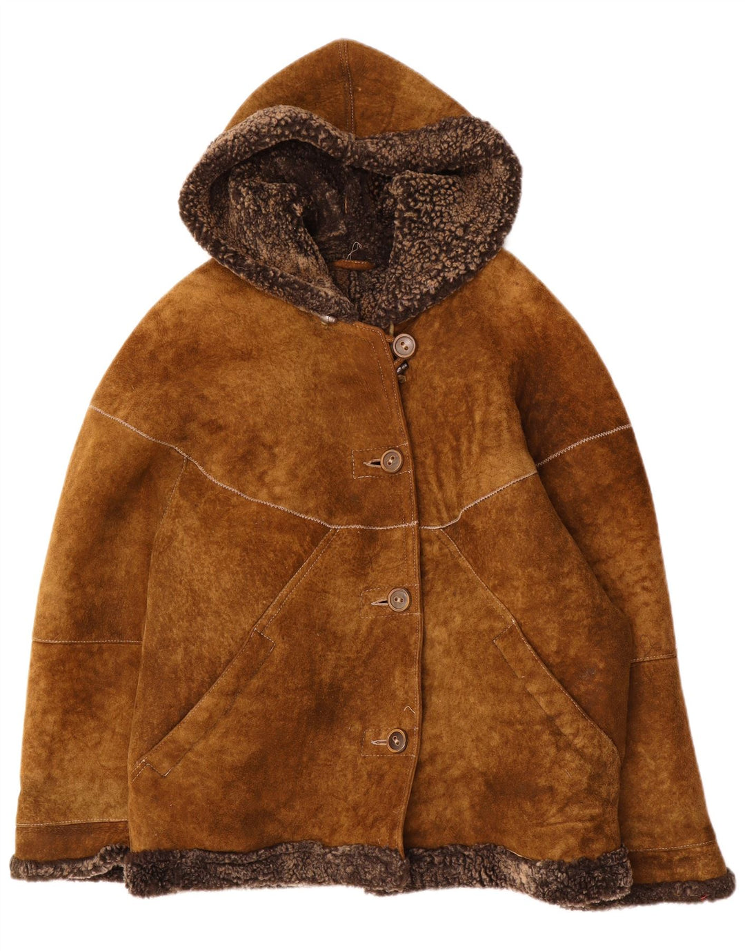 veste en peau de mouton surdimensionnée à capuche vintage pour femme IT 44 Brun moyen
