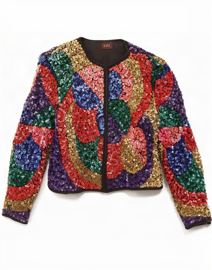 O.P.C Veste Boléro Ouverte Femme UK 12 Moyenne Soie Colorblock Multicolore