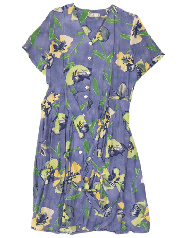 C & A Womens Short Sleeves Shirt Dress UK 14 Medium Blue Floral Viscose