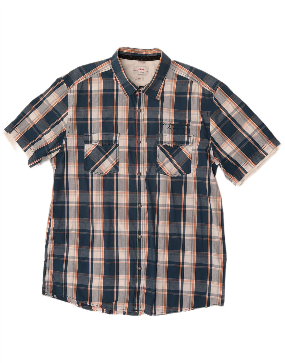 S.Oliver Chemise Slim Fit à Manches Courtes pour Hommes 2XL Coton à Carreaux Bleu