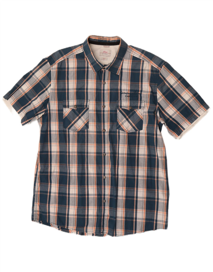 S.Oliver Chemise Slim Fit à Manches Courtes pour Hommes 2XL Coton à Carreaux Bleu