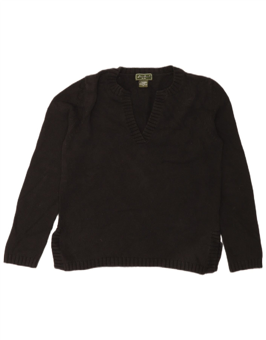 Eddie Bauer Pull col en V pour femme UK 14 en coton noir moyen