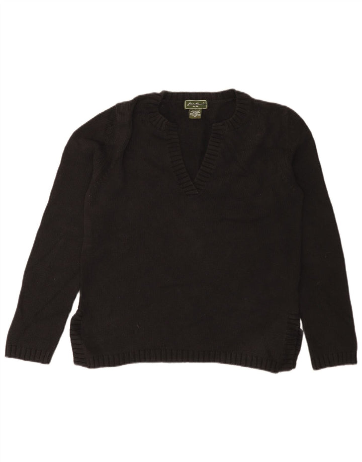 Eddie Bauer Pull col en V pour femme UK 14 en coton noir moyen