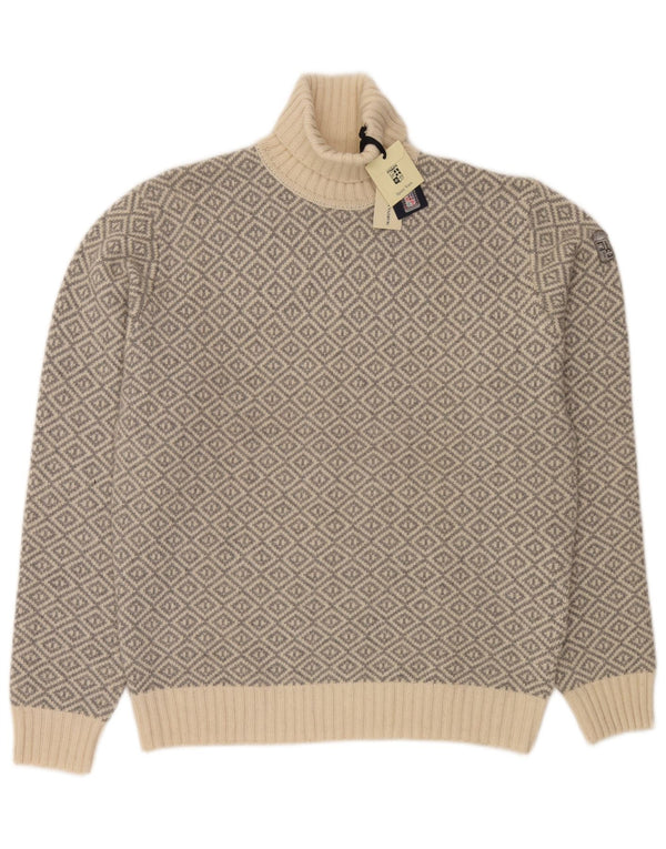Marina Militare Pull col roulé pour homme 3XL Beige géométrique en laine d'agneau