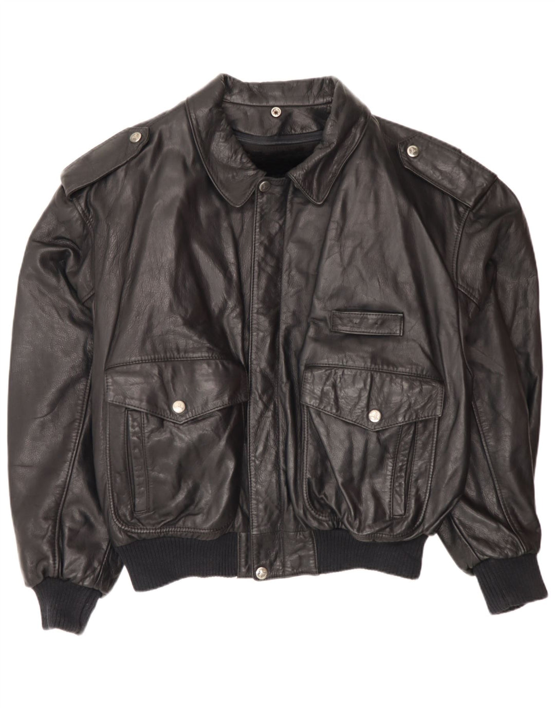 vintage Mens Leather Flight Aviator Jacket IT 52 XL Black Leather Army