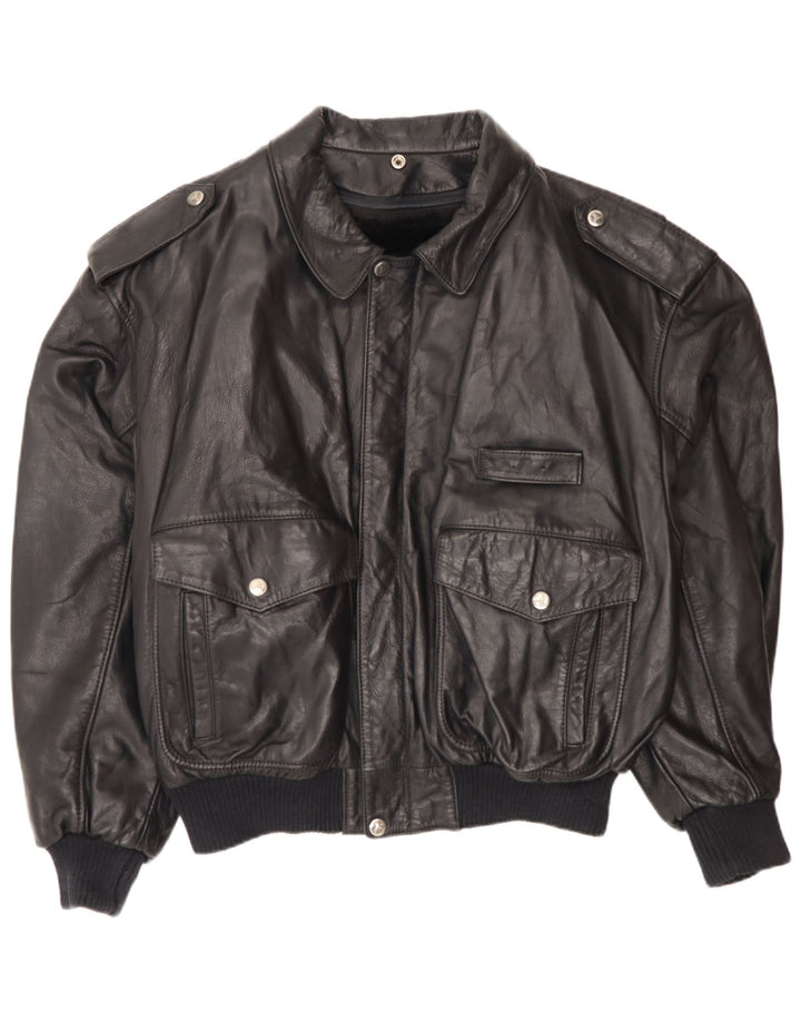 vintage Mens Leather Flight Aviator Jacket IT 52 XL Black Leather Army