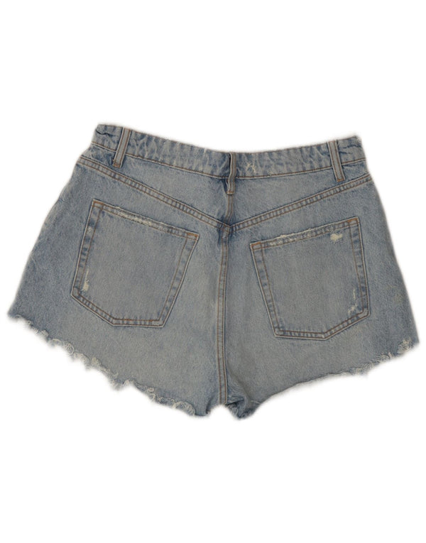 Zara Short en jean vieilli pour femme EU 42 Large W32 Bleu Coton