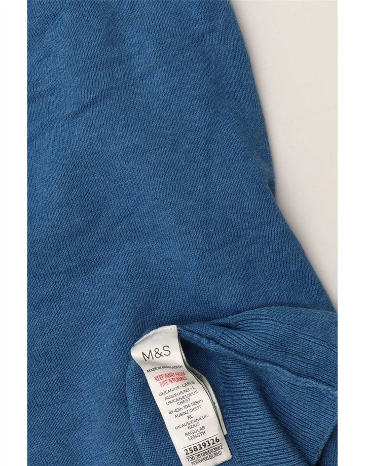 Marks & Spencer Pull col V pour homme en coton bleu Taille L