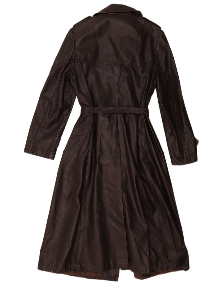 Manteau en cuir double boutonnage vintage pour femme IT 44 Marron moyen