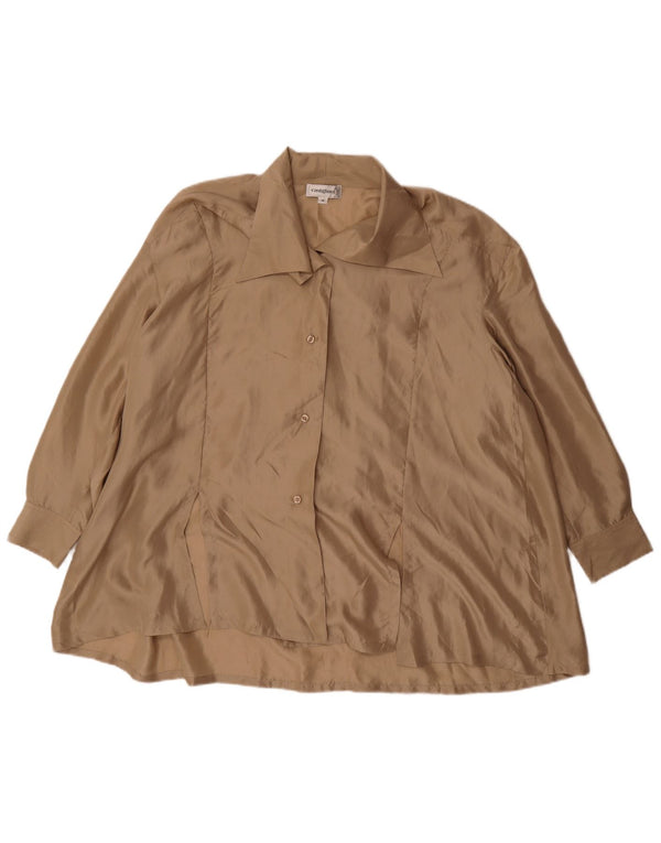 vintage Femme Chemise surdimensionnée Blouse UK 14 Soie Beige Moyenne