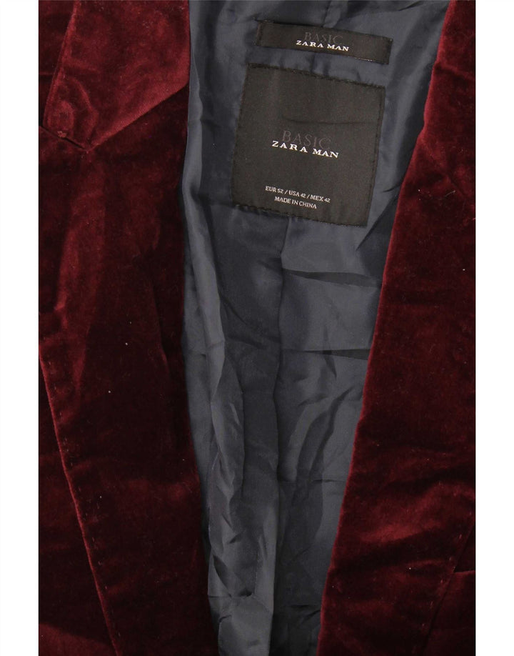 Zara Veste blazer en velours à 2 boutons pour homme EU 52 Large Bordeaux