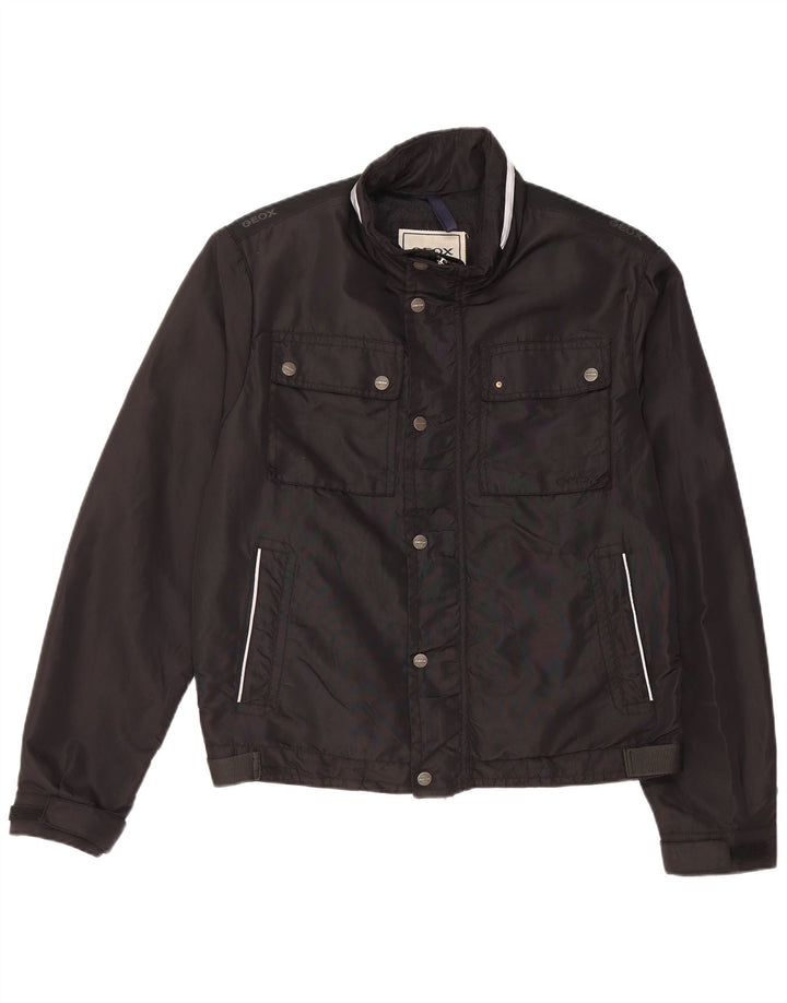 Geox Veste utilitaire à capuche pour homme UK 40 Large Noir Polyamide