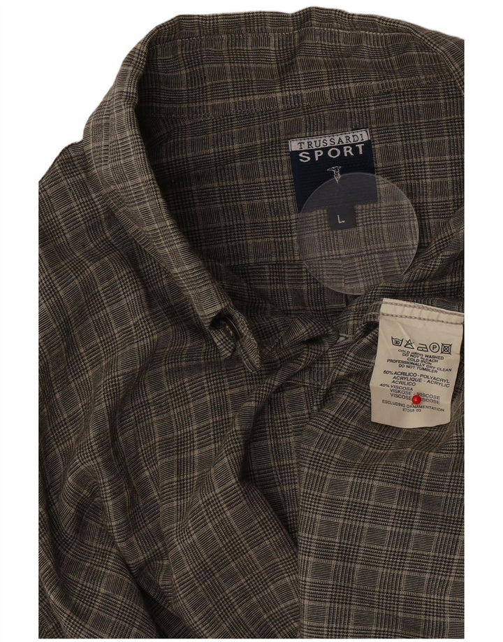 Trussardi Chemise Large Vert Pied-de-Poule Acrylique Homme