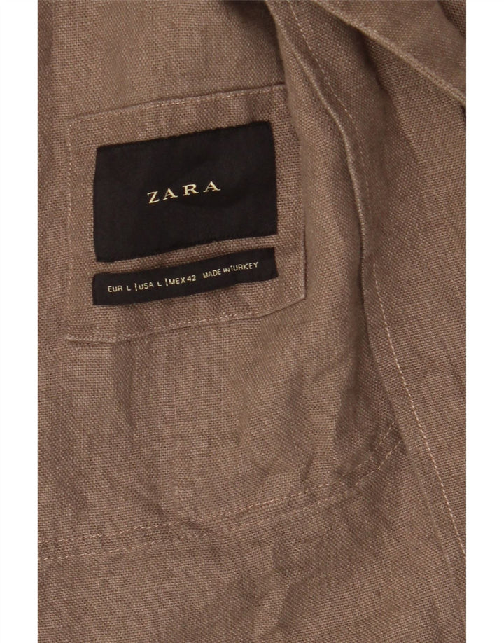 Zara Veste blazer longue à 3 boutons pour homme UK 40 Large Marron