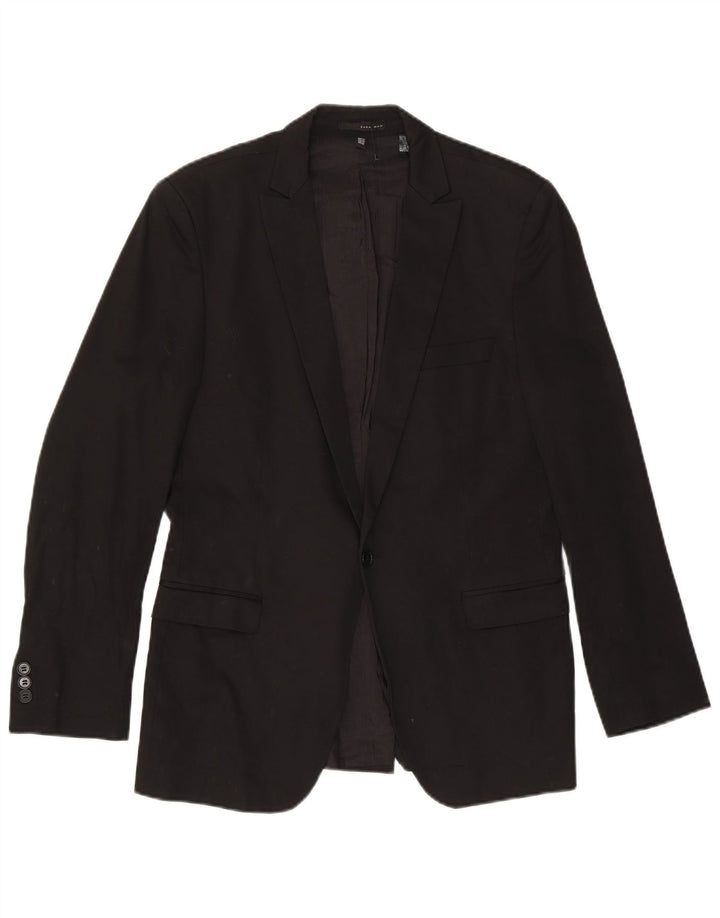Zara Veste Blazer 1 Bouton Homme EU 50 Coton Noir Moyen