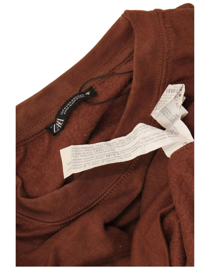 Zara Womens Crop Sweatshirt Jumper UK 14 Polyester Marron Moyen