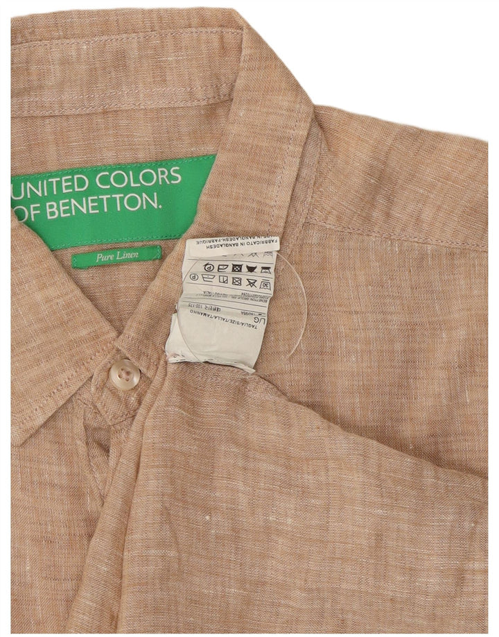 Benetton Chemise à Manches Courtes Homme Lin Beige Large