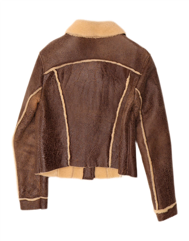 vintage Womens Crop Shearling Jacket UK 14 Grand Shearling Brun