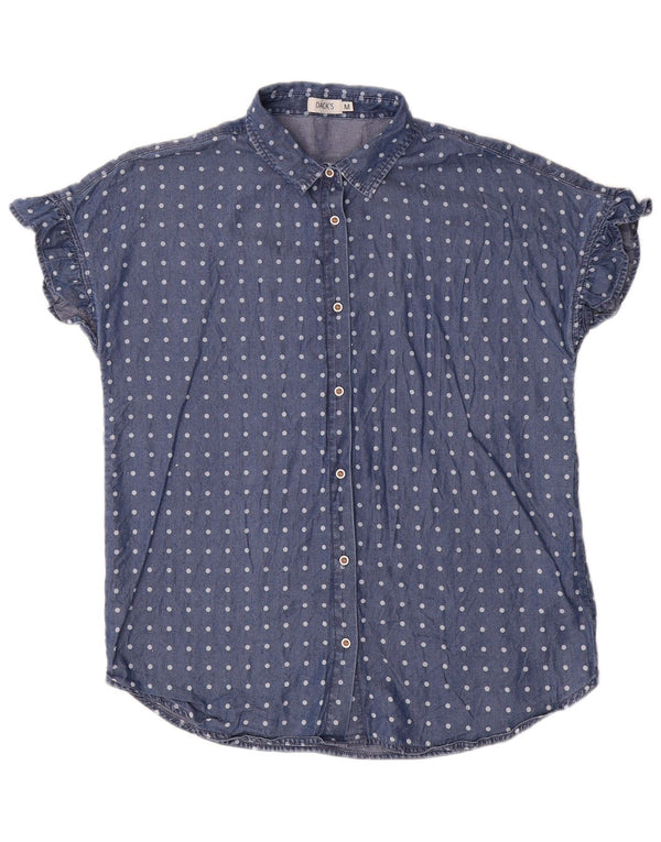 Dack's Womens Short Sleeve Shirt Blouse UK 14 Medium Navy Blue Polka Dot