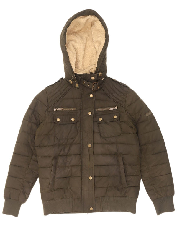 Barbour Veste matelassée à capuche en coton ciré pour femme UK 12 Kaki moyen
