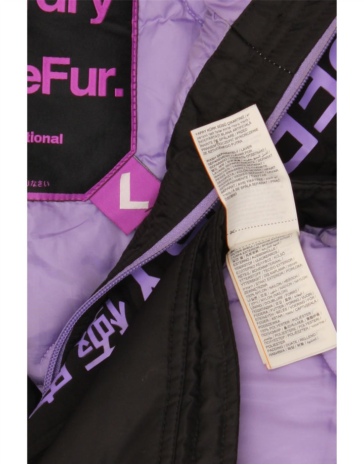 Superdry Veste Parka à Capuche Femme UK 16 Large Noir Nylon Hiver