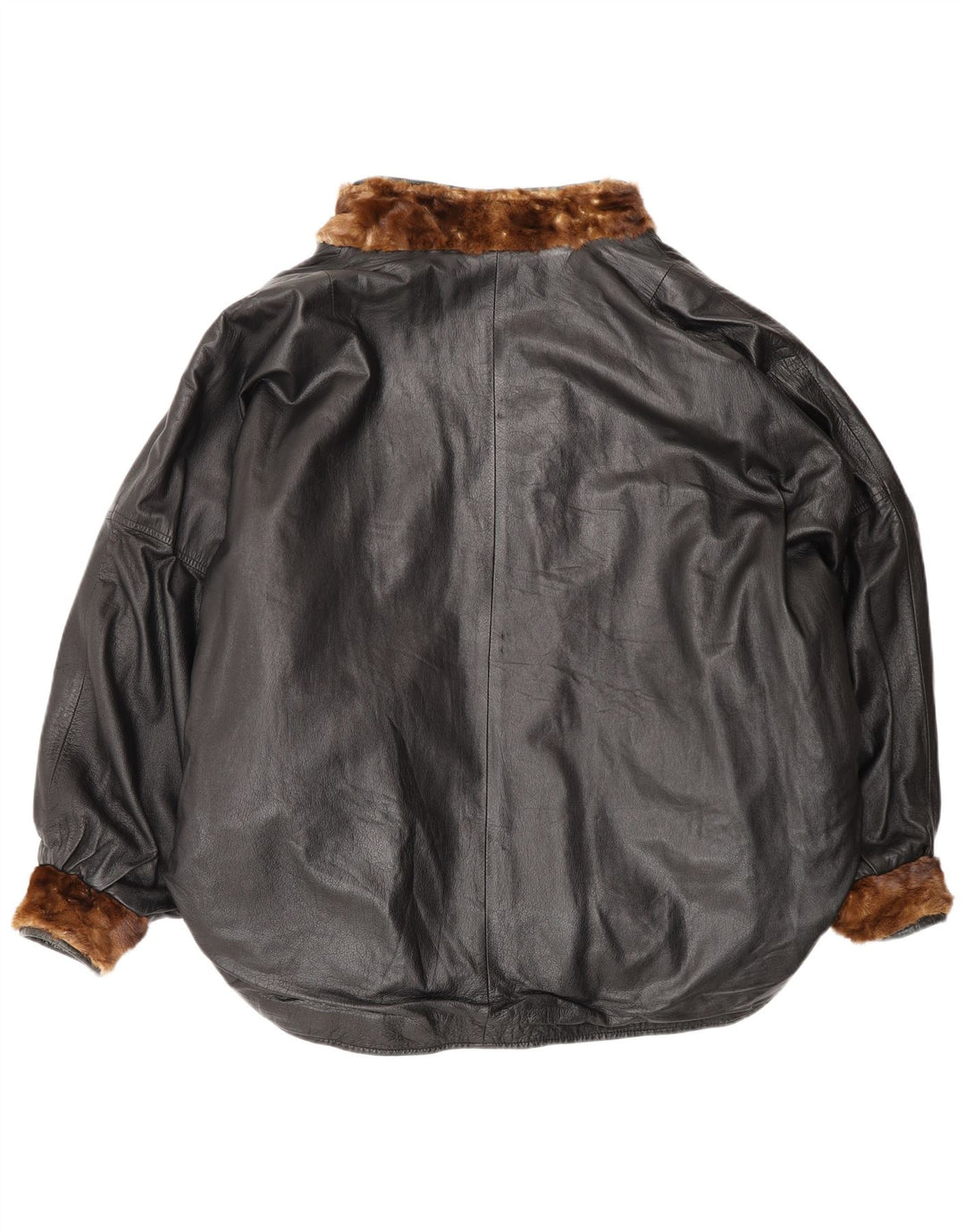 veste réversible surdimensionnée en cuir femme vintage UK 20 2XL Marron