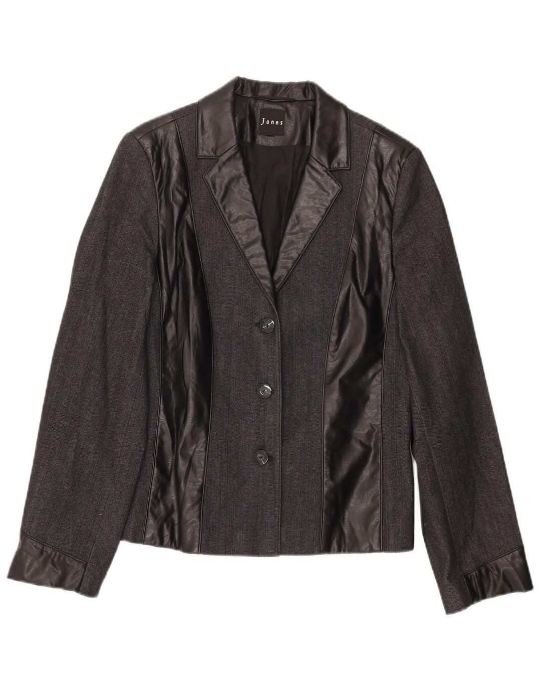 JONES Womens 3 Button Blazer Jacket UK 12 Medium Black Colourblock Cotton