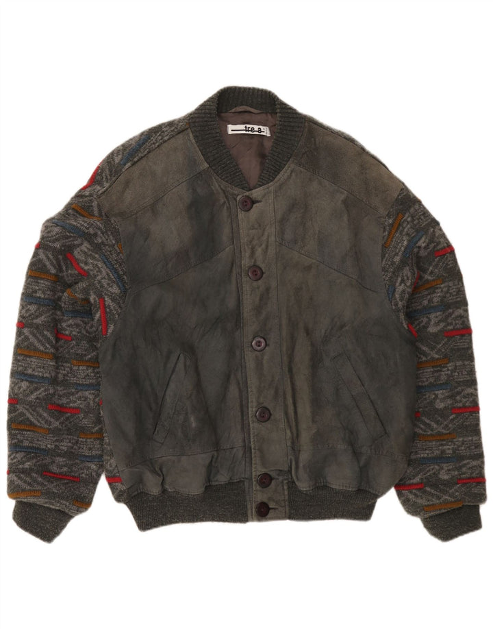 vintage Mens Bomber Jacket Grand Gris Géométrique