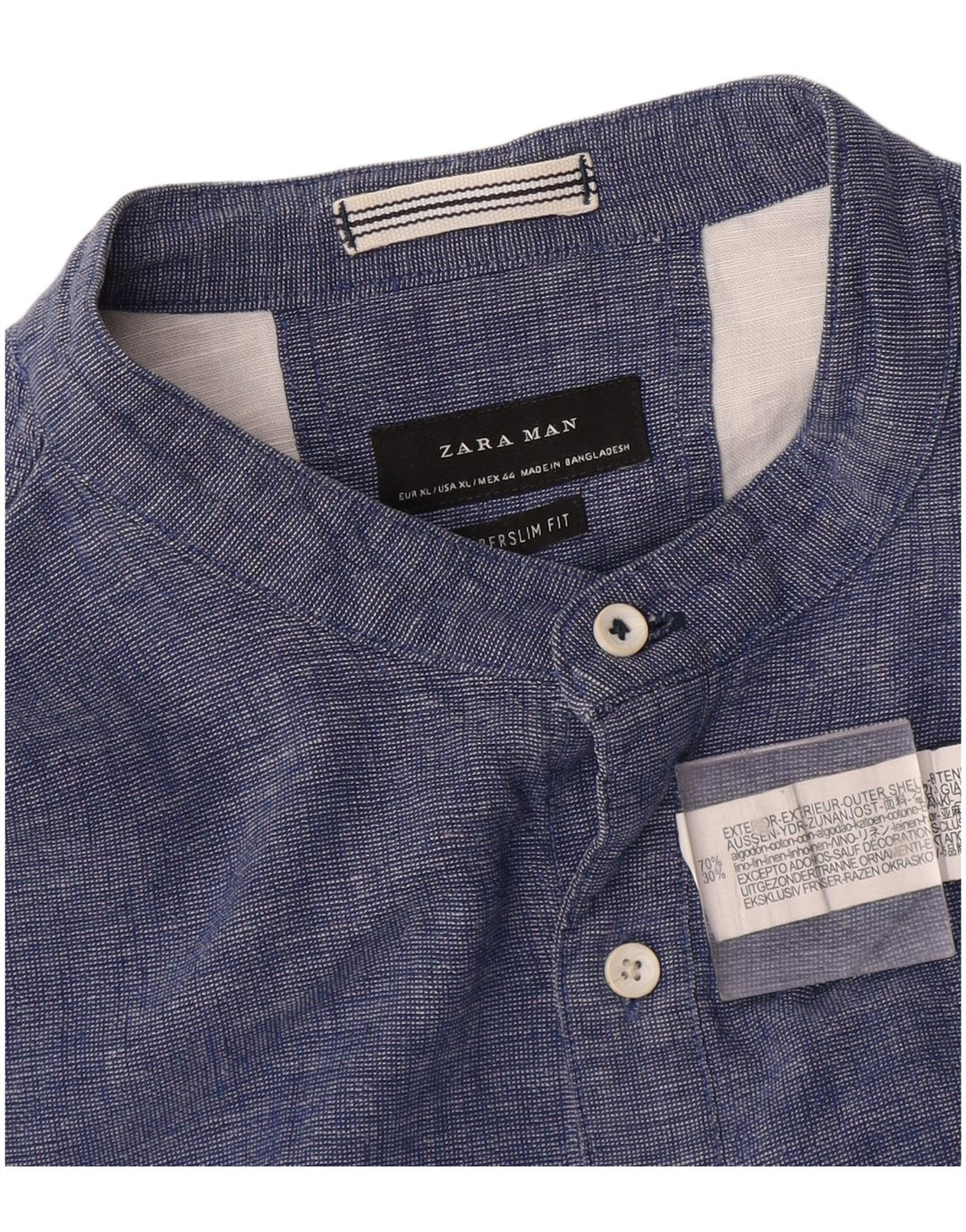 Zara Homme Super Slim Fit Pull Chemise XL Bleu Coton