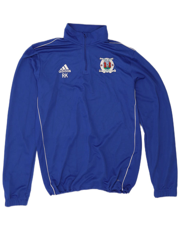 Adidas Mens Leeds United FC Zip Neck Graphic Top Manches Longues Bleu Moyen