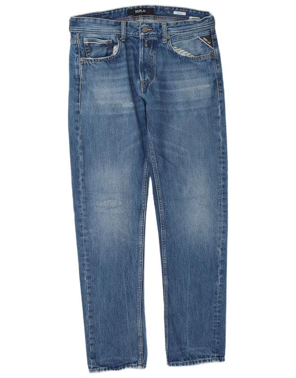 Replay Jean Slim Grover Vieilli Homme W31 L32 Bleu Coton