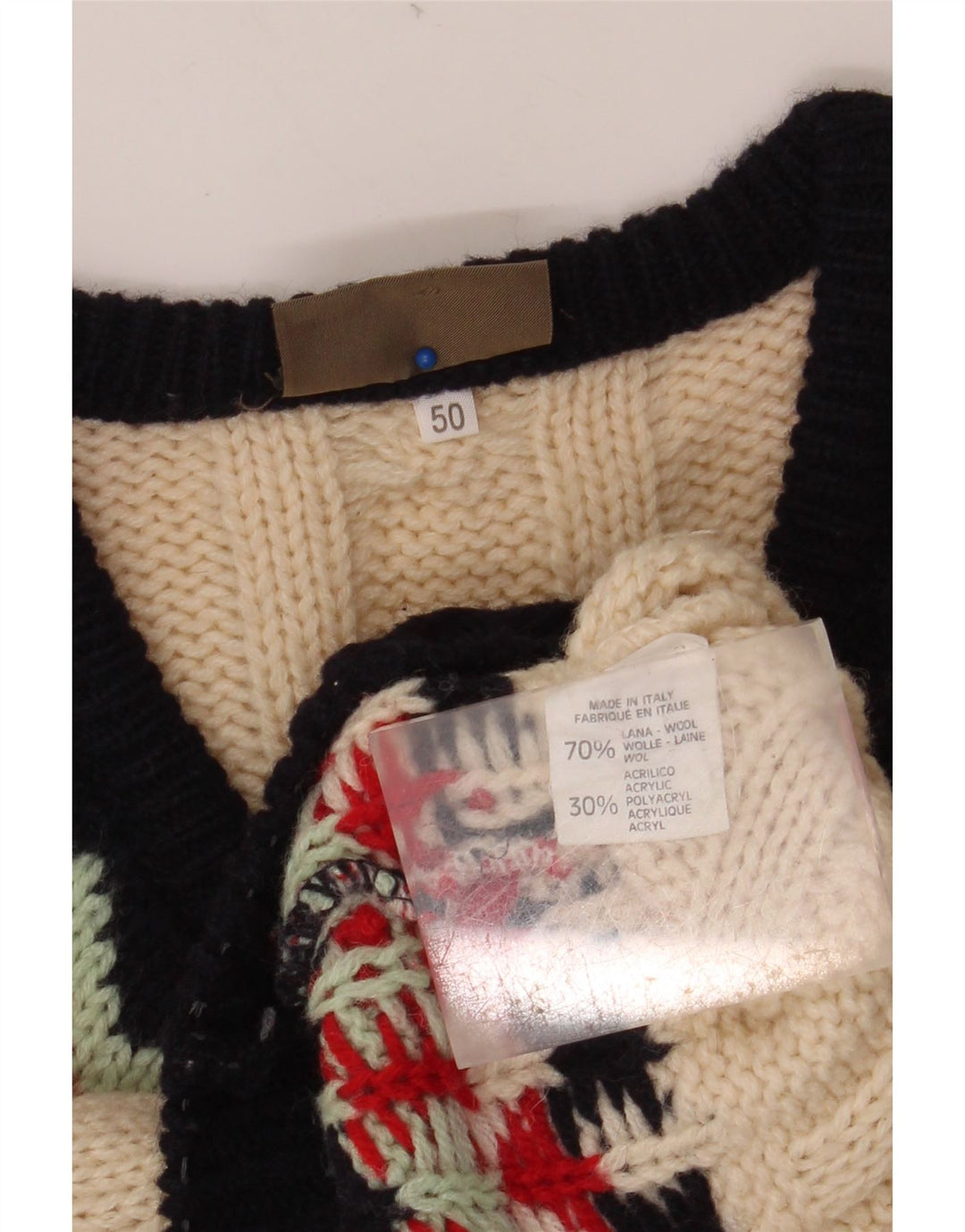 SEVRES Pull Col V Homme IT 50 Laine Fair Isle Beige Moyen