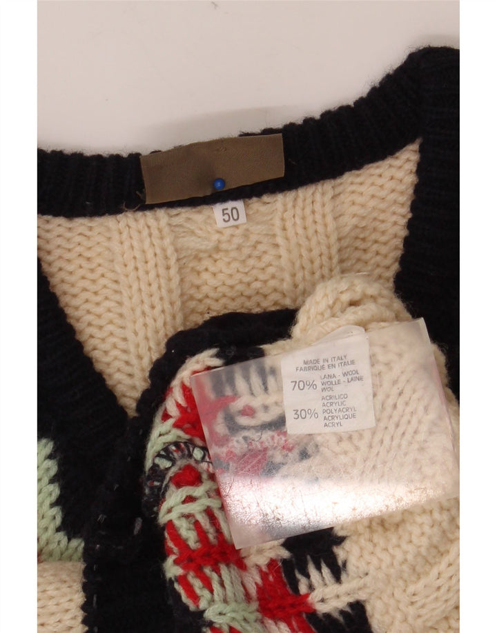 SEVRES Pull Col V Homme IT 50 Laine Fair Isle Beige Moyen