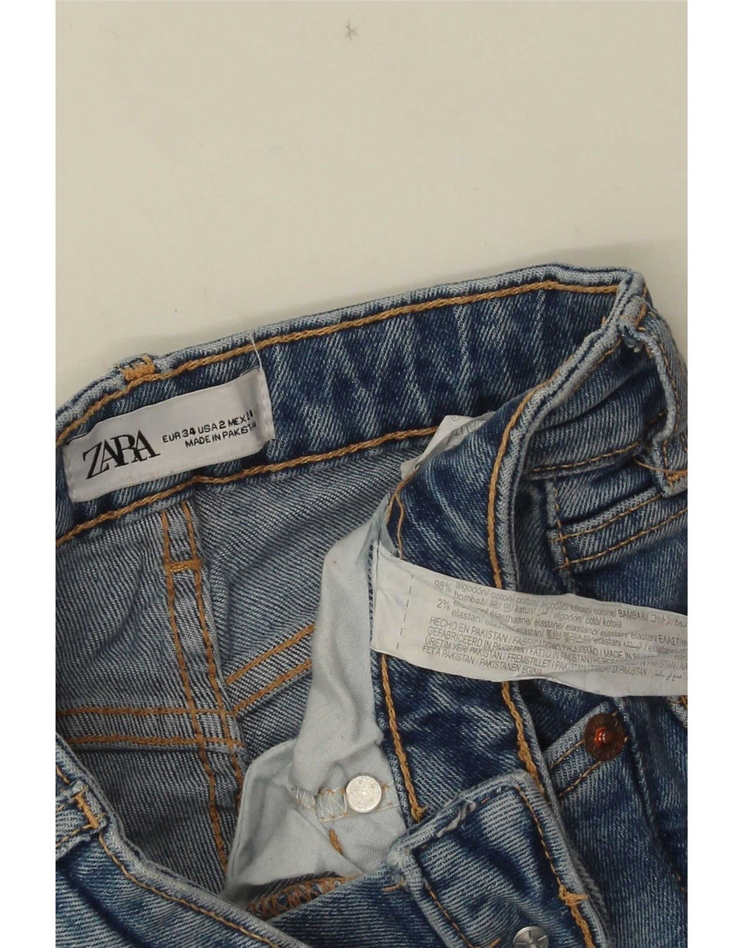 Zara Jean évasé pour femme EU 34 2XS W24 L30 Bleu Coton