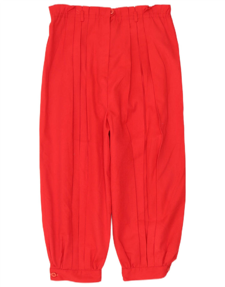 VINTAGE Pantalon Capri Taille Haute Femme W28 L18 Rouge Polyester
