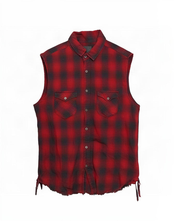 Zara Chemise sans manches en flanelle coupe régulière pour homme à carreaux rouges moyens