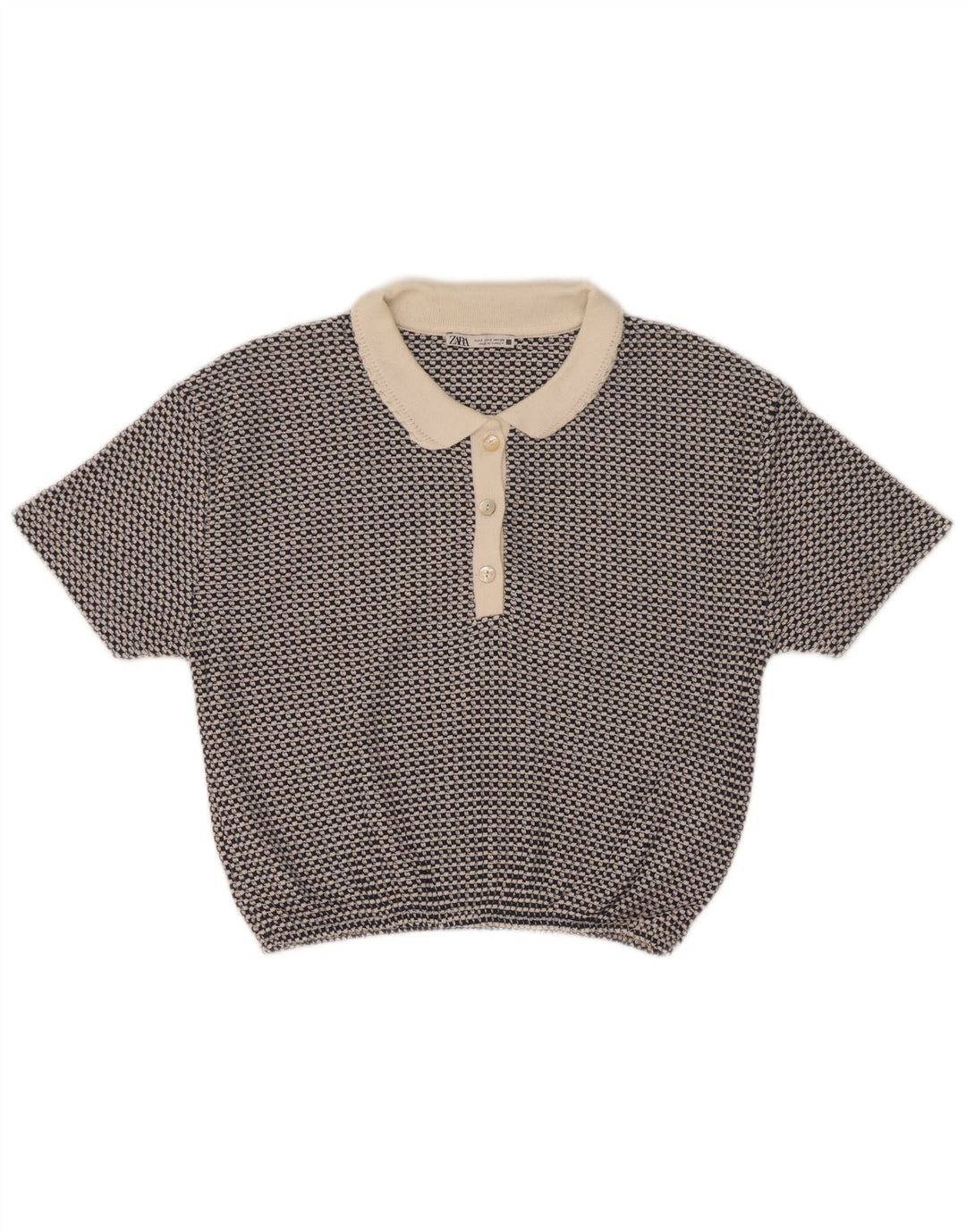 Zara Womens Crop Polo UK 10 Small Bleu Géométrique Polyester