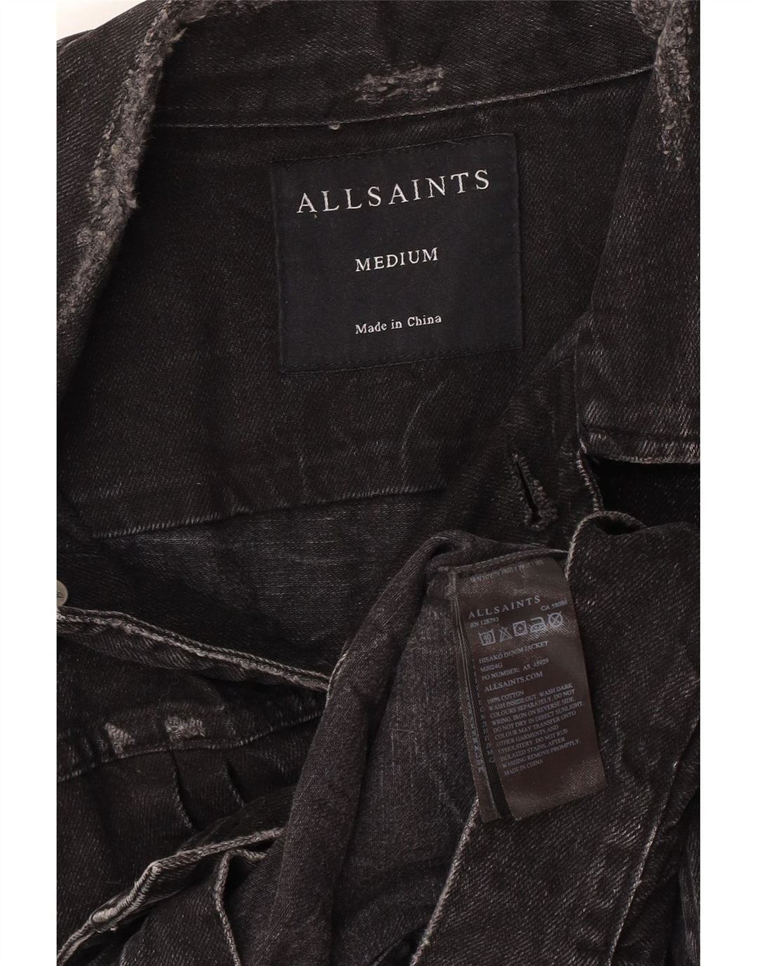 All Saints Mens Distressed Denim Jacket UK 38 Medium Black Cotton