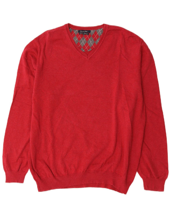 Massimo Dutti Pull Col V Homme XL Rouge Coton
